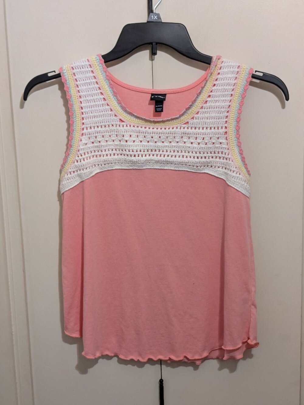 Art Class Tank top -Pink & white -Crochet trim -Sz 14-16